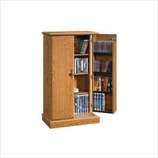 Commercial media cabinet with shelves in the doors